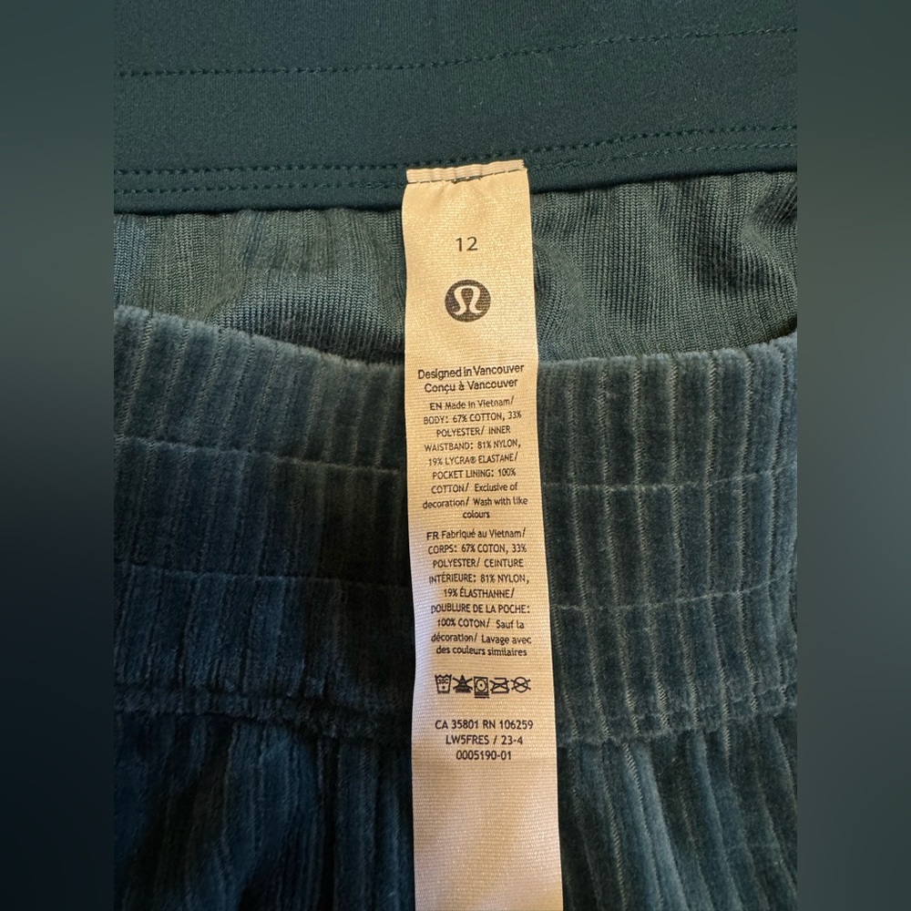 NWOT Lululemon Scuba Mid-Rise Wide-Leg Pant *Velvet Cord Storm Teal - Picture 10 of 12